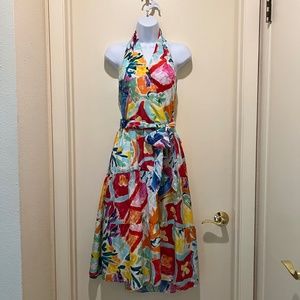 Lauren Ralph Lauren silk abstract print halter dress.